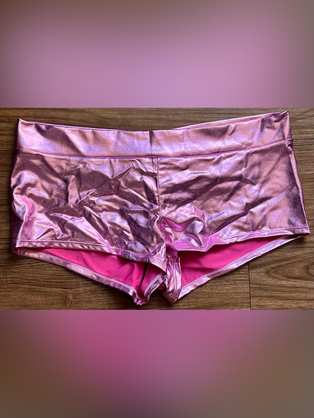 Women's Metallic Pink Booty Shorts with Stretch Waistband